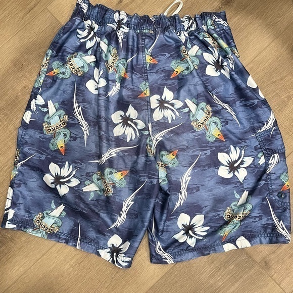 Vintage Gecko Dragon Floral Surf Board Hawaii Shorts All Over Print Men 32” - Picture 5 of 12